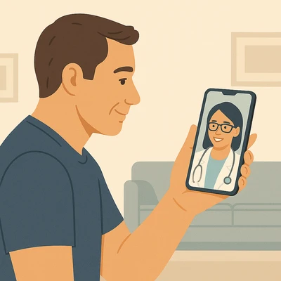 Doctor reviewing labs with a patient during telehealth visit